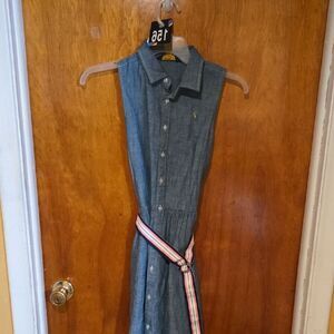 Polo Ralph Lauren Denim Sleeveless Dress with Striped Belt